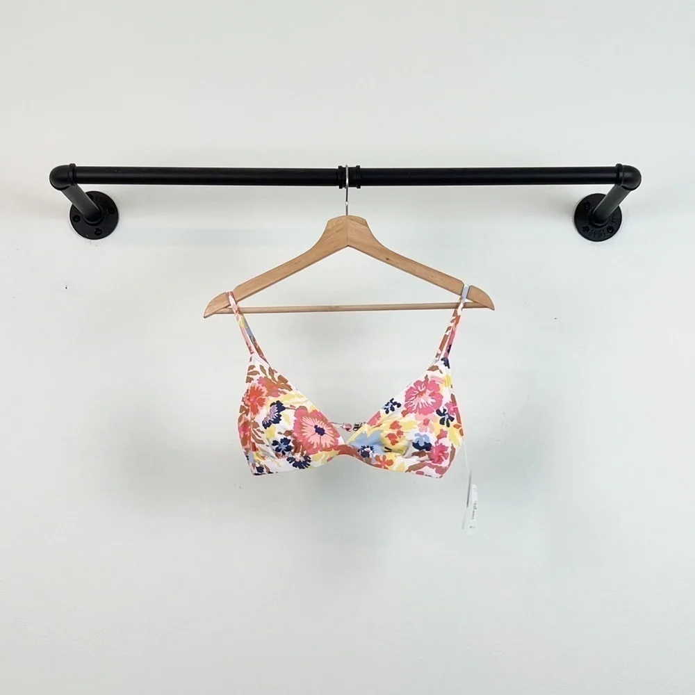NWT Roxy Printed Beach Classics Fixed Triangle Bikini Top White Floral Escape
